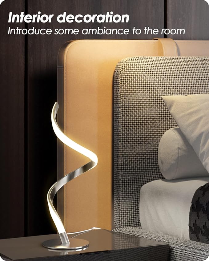 Yarra-Decor Modern Spiral Bedside Lamp - 3 Colors Touch Control LED Table Lamp, Stepless Dimmable Nightstand Lamps for Bedroom Living Room & Office(3000K 4000K 5000K)