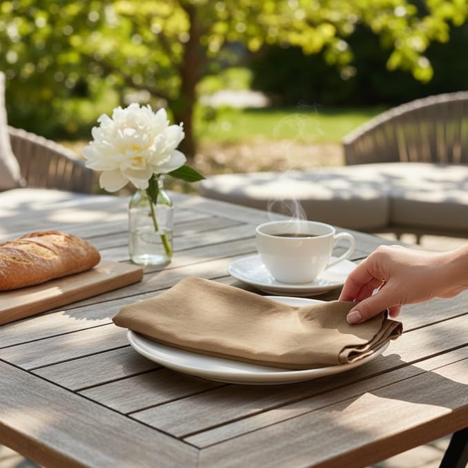 Linen Napkins –100% French Flax – Stonewashed Pure Linen Cloth Napkins - Size 18 Inch x 18 Inch – Set of 4 (Caramel)