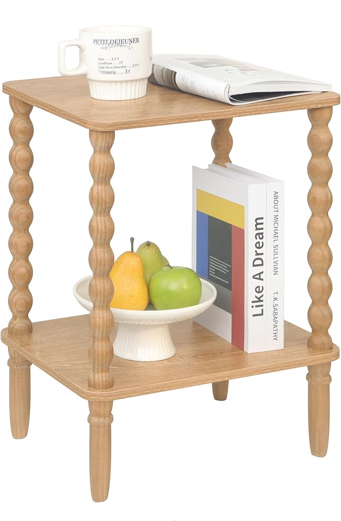 Fultyle Small End Table, Couch Side Table with 2-Tier Storage Shelf, Wood Coffee Table for Bedroom, Living Room, Small Spaces (Rustic Walnut)