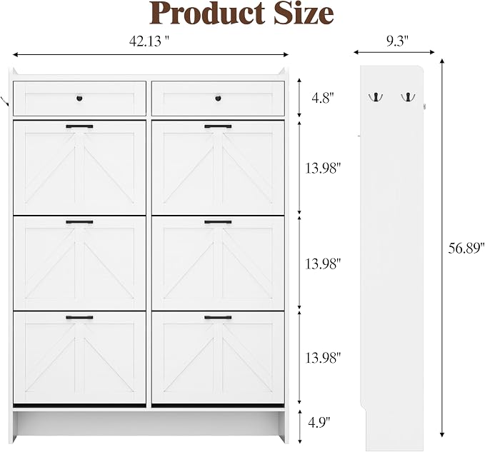 Thacuok Shoe Cabinet with 6 Flip Drawers & 2 Storage Drawers, Rustic Farmhouse Narrow Shoe Organizer Cabinet, Slim Shoe Rack Cabinet, Shoe Storage Cabinet for Entryway, Hallway, Front Door