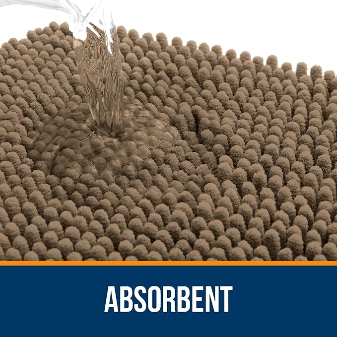 OLANLY Toilet Rugs U-Shaped 24x24, Extra Soft Absorbent Chenille Contour Bathroom Rugs for Toilet, Dry Quickly, Machine Washable, Non-Slip Bath Mat, Tan