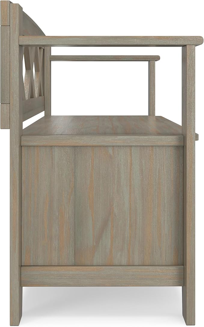 SIMPLIHOME Amherst Entryway Storage Bench - 36 inch Wide Solid Wood Hallway Bench in Distressed Grey, Transitional Bench for Entry or Mudroom with Lift-Up Lid, Storage Compartments and X-Back Detail