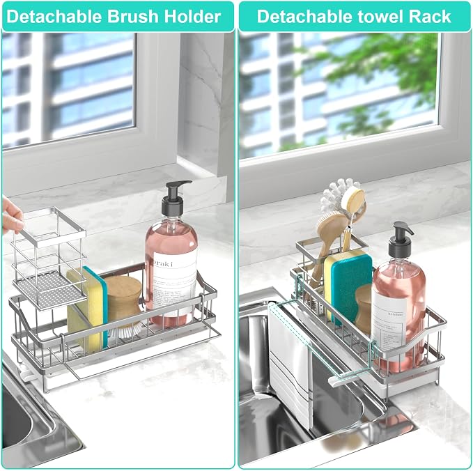 Sponge Holder for Kitchen Sink - Countertop Rustproof Stainless Steel, Kitchen Gadgets Accessories, Sink Caddy (Silver)