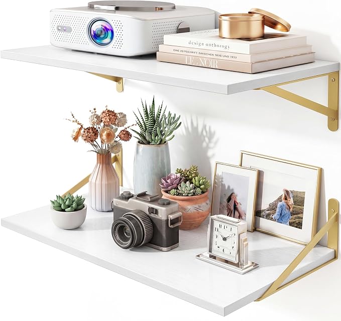 Fixwal Floating Shelves for Wall, 24 Inch Wide x 10 Inch Deep White Shelves for Bedroom, Large Wall Shelf for Living Room, Kitchen, Bathroom, Laundry Room and Decor Storage (Set of 2)