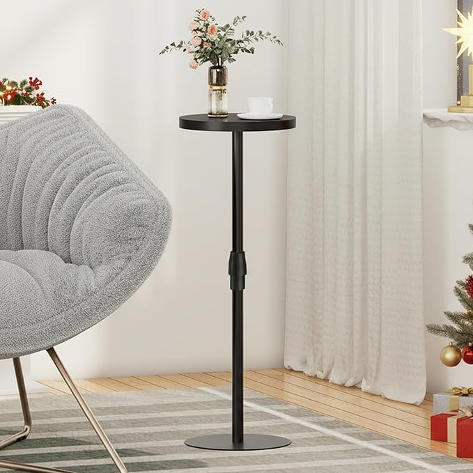TUTOTAK Tall Round Side Table, Small End Table, Set of 2, Drink Table, Pedestal Side Table, livingroom, Black TB01BK0962