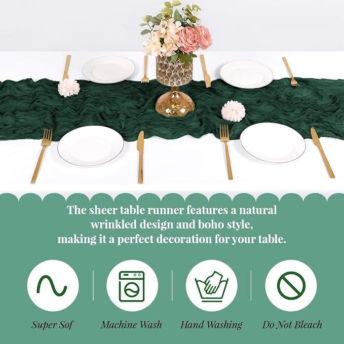 6 Pack Emerald Green Cheesecloth Table Runner, 17 x 108 Inch, Gauze Cheese Cloth Table Runner Rustic Sheer Runner for Wedding Birthday Party Baby Shower Table Decor(Emerald Green)