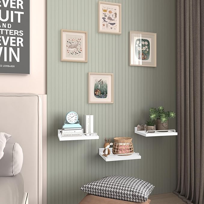 RYOFOBETTO Small Floating Shelf, 6 X 9 Inches Farmhouse Wall Shelves for Living Room, Bedroom, Picture Frames, Plants, Kitchen, Set of 3 (White)