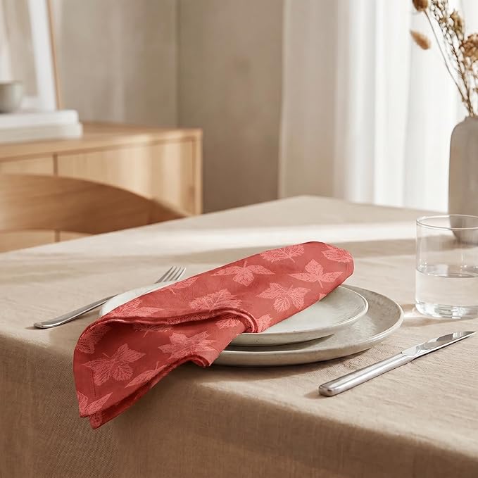 Urban Villa Cloth Napkins 100% Cotton Highly Absorbent Washable Durable Reusable Premium Dinner Napkins Ideal for Gifts for Mothers Day Hotel Farmhouse Parties - Fall Leaves (20" x 20", Set of 12)