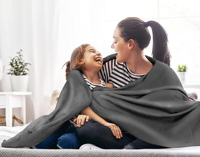 Utopia Bedding 100% Cotton Thermal Blanket Smoke Gray King Size Soft, Lightweight, Breathable, Cozy Spring and Summer Blankets for Bed, Home Room Decor Gifts for Women and Men (90x108 Inches)