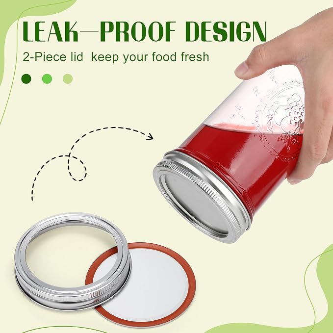 Anwoi Mason Jars 24 oz Wide Mouth with Measurement Marks–12Pack Glass Canning Jars with Airtight Leakproof Lids & Bands, BPA-Free for Meal Prep, Fermentation, Pickling & Storage (clear 12pack 24oz)