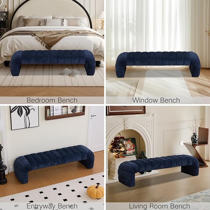 Chifee & Vingol 69.7" W Modern Living Room Bench Upholstered Bedroom Benches End of Bed Bench for Entryway, Dining Room and Living Room,Navy