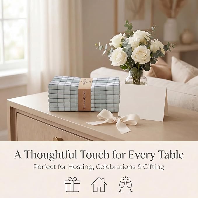 Urban Villa Cloth Napkins 100% Cotton Highly Absorbent Washable Reusable Premium Dinner Napkins Ideal for Gifts for Mothers Day Hotel Farmhouse Parties - Majestic Checks (20" x 20", Set of 12)