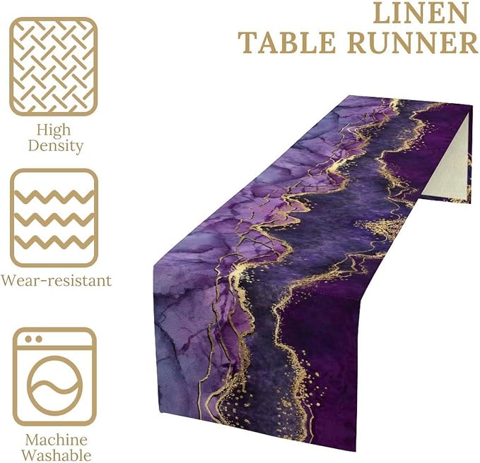 Luxe Marble Table Runner, Gradient Purple Abstract Art Modern Decor Table Runner for Kitchen Dining Cafe Outdoor Indoor Party Wedding Birthday, 13x90 Inch