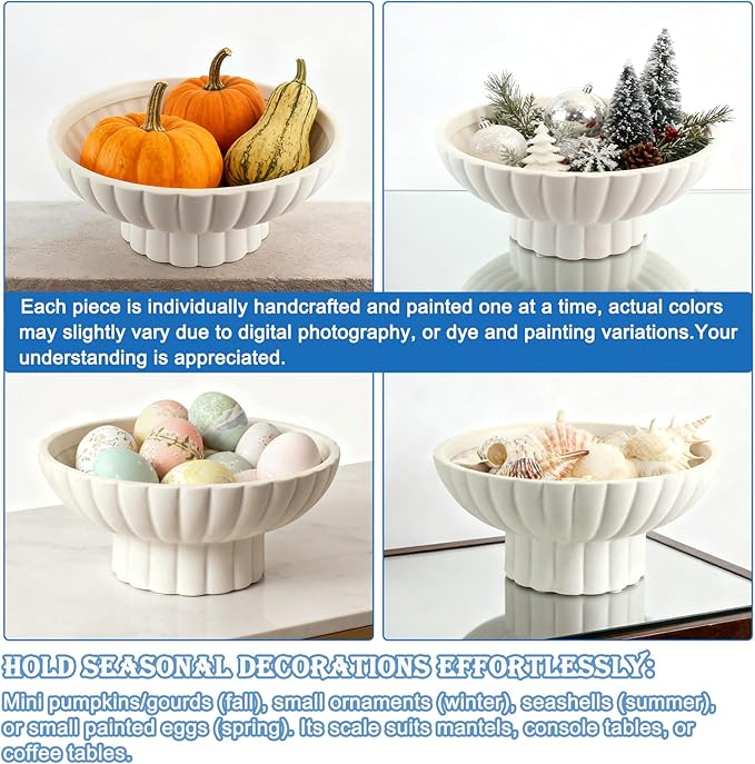 Small Modern Pedestal Decor Fruit Bowl 8" Ceramic,Approx 26 oz Fluted Catch-all Bowl,Footed Home Decorative Bowl for Home Decor,Coffee Table Centerpiece