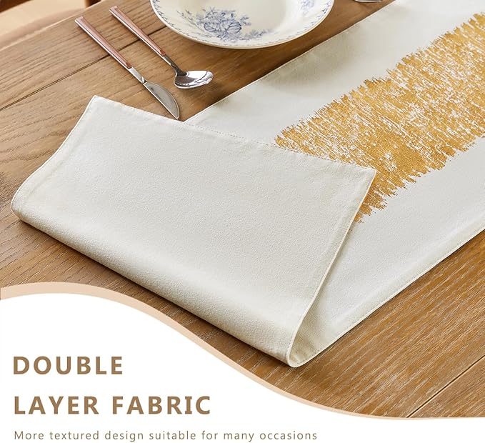 Metallic Style Table Runner, Cotton and Linen Gold Table Runners 72 inches Long,Pre-Pressed Metal Striping Process, Birthday Wedding Decorations for Home Living Room Decor(Gold, 13"x72")