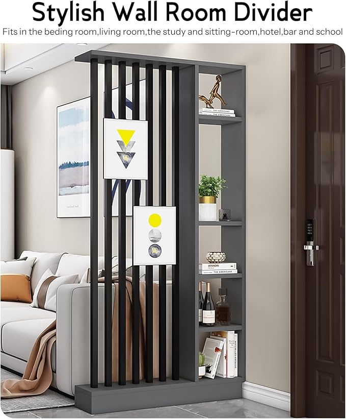 Wall Room Divider, Storage Cabinet Storage Display with Shelves, Modern Freestanding Wood Room Divider Screen, Wall Privacy Screens for Home Decorative (Grey,39.5" L x 9.5" W x 79.5" H)