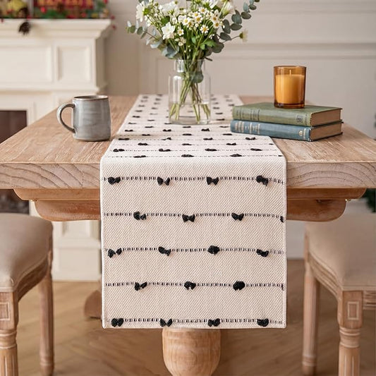 Artoid Mode Black Boho Farmhouse Cotton Woven Table Runner, Seasonal Halloween Kitchen Dining Table Decoration for Home Party Decor 12x90 Inch