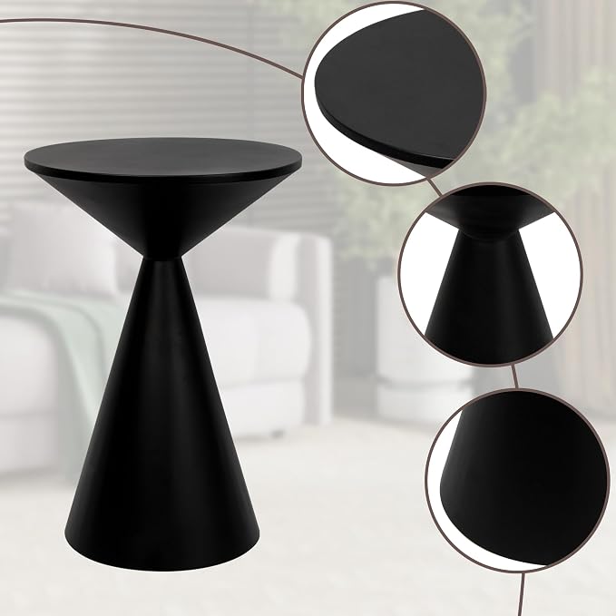 COVLON Small Drink Table, Round Martini Table, Drum End Table Side Table, Metal Accent Table,for Small Space Living Room, Bedroom, Black