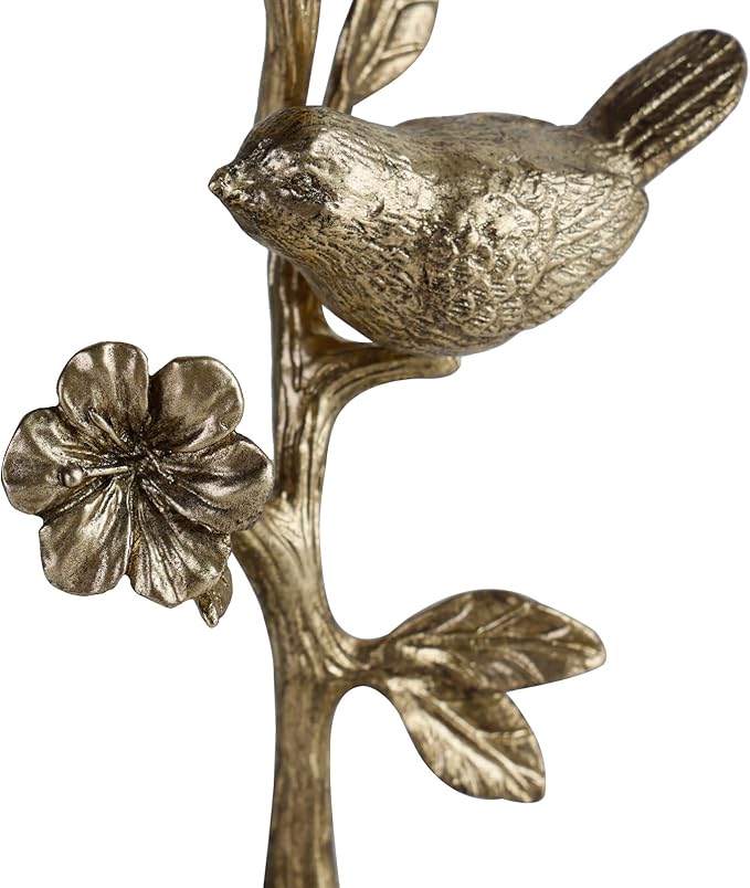 NIKKY HOME Vintage Gold Taper Candle Holders Set of 2, Birds on Branch Elegant Metal Flowers Candlestick for Table Centerpieces, Wedding Decor and Dinner Party