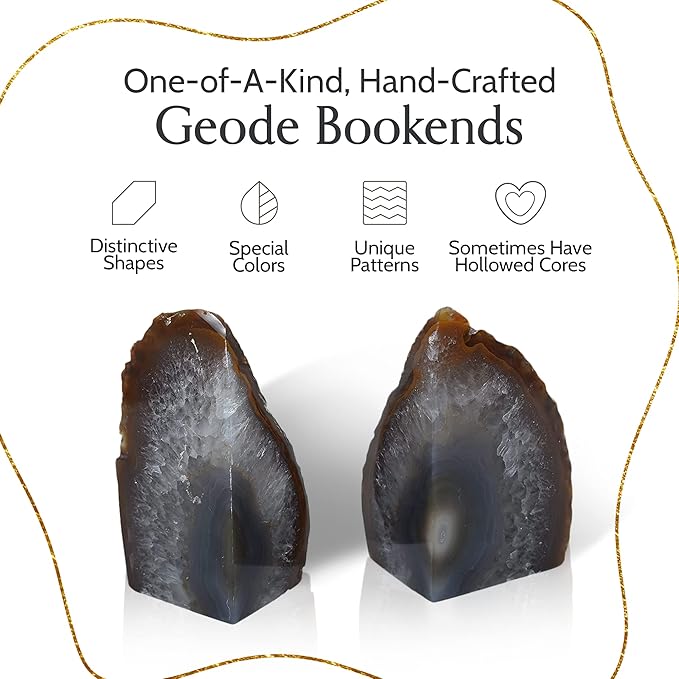 Nature's Decorations Natural Agate Bookends - A-Quality XL Heavy Duty Geode, Earth Tone & Neutral Shelf Decor, Crystal Gift, 1 Pair (6-8 lbs)