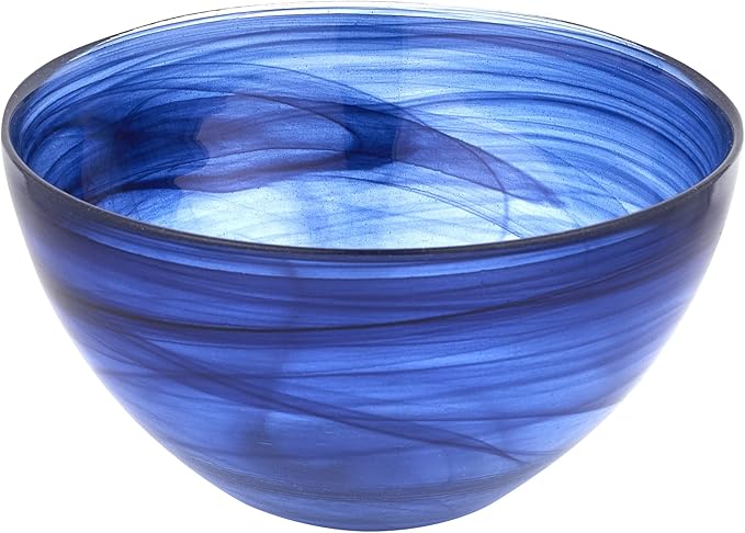 Elegant and Modern Murano Style Art Glass Colorful Centerpiece Rounded Bowl for Home Decor - Cobalt Blue Alabaster Glass, 6"