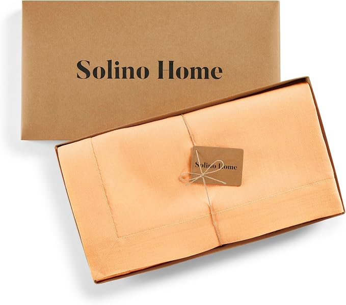 Solino Home Linen Tablecloth for Rectangle Tables 60 x 108 Inch - 100% Pure Linen Peach Table Cloth - Fete, Machine Washable Cloth Tablecloth for Summer