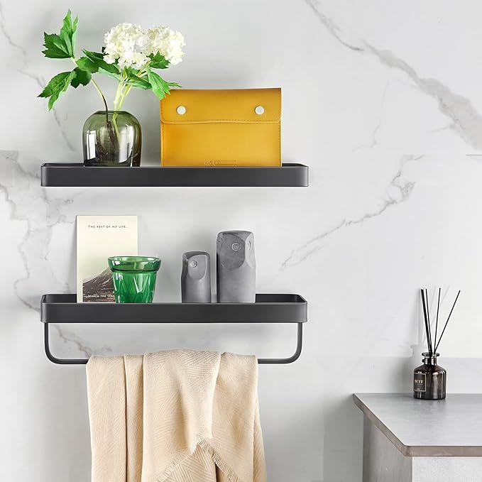 VOLPONE Bathroom Shelves Wall Mounted Glass Shelf for Floating Shelf Tempered Glass Shelves 2 Tier Bathroom Wall Organizer(Black)