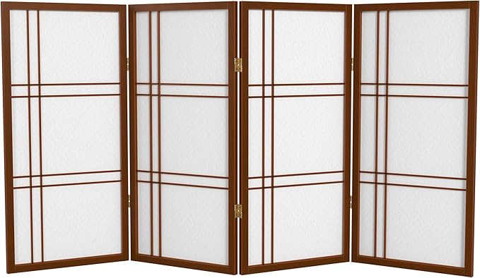 3 ft. Short Double Cross Shoji Screen - Walnut - 4 Panels