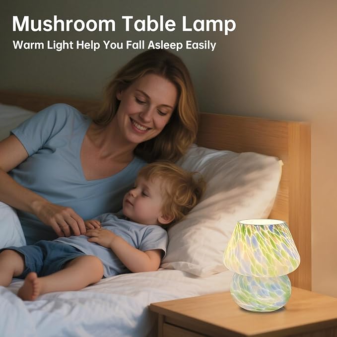 Dawnwake Mushroom Lamp Table Lamp for Bedroom,Small Desk Bedside Lamps for Living Room,Mushroom Decor Cute Mini Modern Mid Century Lamps for Night Stands,Aesthetic Home Living Room Decor(Green)