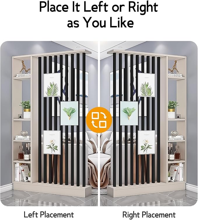 Wall Room Divider, Storage Cabinet Storage Display with Shelves, Modern Freestanding Wood Room Divider Screen, Wall Privacy Screens for Home Decorative (Beige+Black,47" L x 9.5" W x 79.5" H)