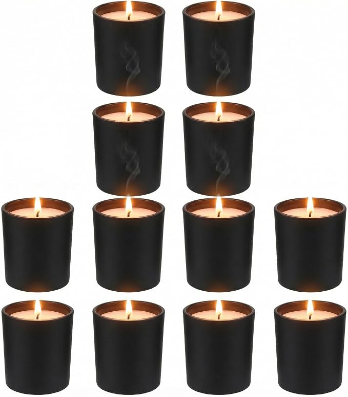 BESTOYARD 12Pcs Frosted Black Glass Votive Candle Holders, Modern Tea Light Holders for Table Centerpieces, Home Decor, Wedding & Party - Christmas Decorative Set