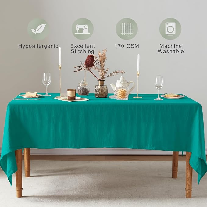 TOSMO 100% French Linen Rectangle Tablecloth, 144LX60W Prewashed Natural Linen Table Cloth for Farmhouse Dining, Buffet Parties, Picnic, Events, Weddings & Restaurants