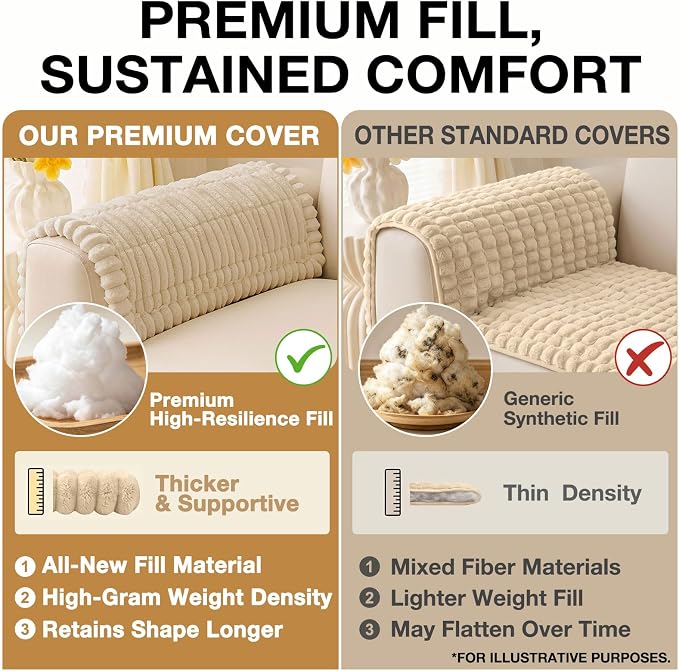 hyha Couch Cover for Dogs Washable, Non Slip Thick Flannel Sofa Protector, Pet Friendly Plush Furniture Cover for Sectional Sofa & Loveseat (Apricot, 27.6" x 88")
