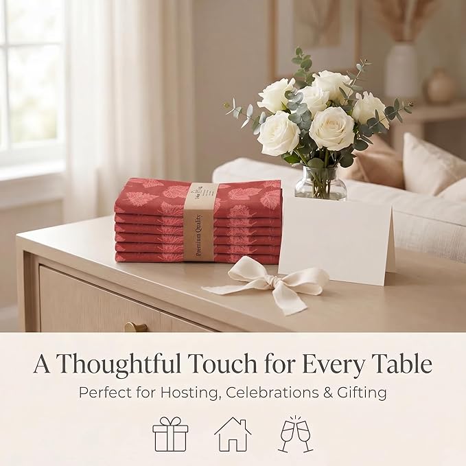 Urban Villa Cloth Napkins 100% Cotton Highly Absorbent Washable Durable Reusable Premium Dinner Napkins Ideal for Gifts for Mothers Day Hotel Farmhouse Parties - Fall Leaves (20" x 20", Set of 12)