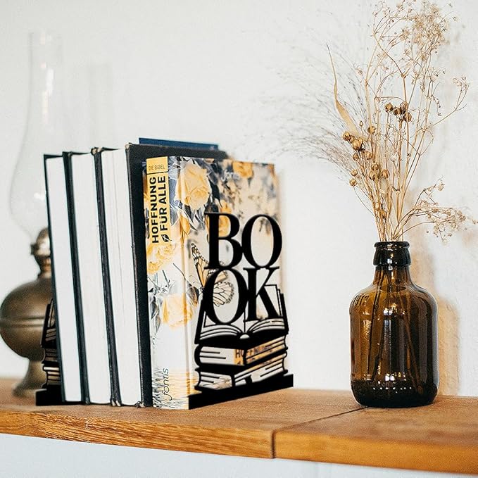 2Pcs Metal Bookends Black Heavy Duty Book Shelf Holders Book Word Decorative Book Ends Used on Desk for Back to School Office Home Library Small Large Heavy Books