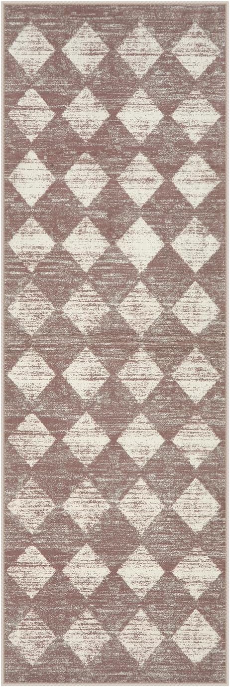 Lahome Zelie Moroccan Treills Runner Rug, 2x6 Beige Washable Rug Runner Carpet Runners for Hallway 6ft Non Skid, Checkered Kitchen Bathroom Non Skid Runners for Bedroom Hallway Entryway