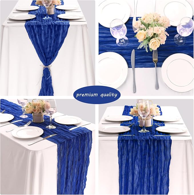 12 Pack 10Ft Cheesecloth Table Runner 35x120 Inch Boho Gauze Table Runner Rustic Cheese Cloth Long Romantic Table Runners for Wedding Bridal Shower Birthday Party Table Decor (Royal Blue)