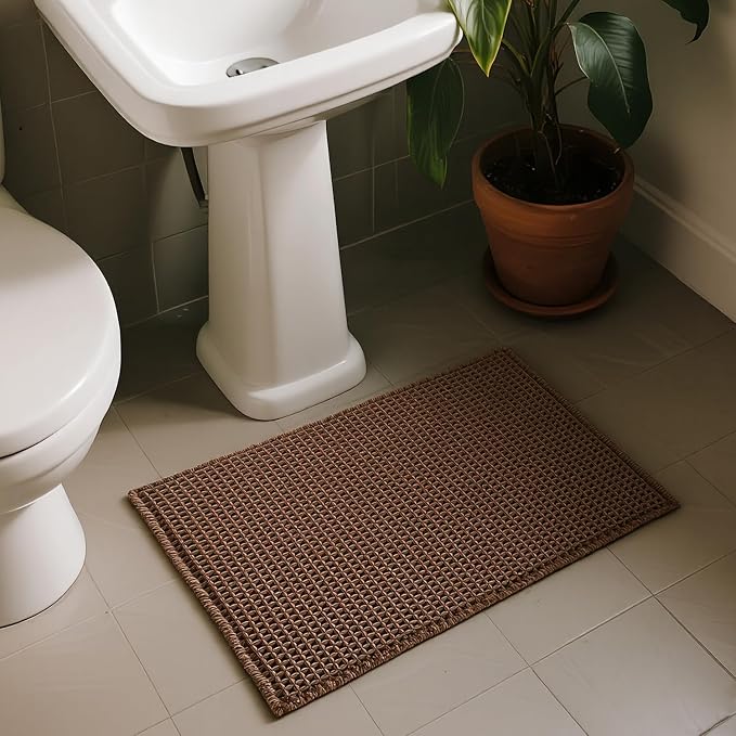 Triohero Waffle Bath Mat, Boho Bathroom Rugs Non Slip Washable, Ultra Soft Super Absorbent Quick Dry Farmhouse Bathroom Decor, 24" x 48", Mocha