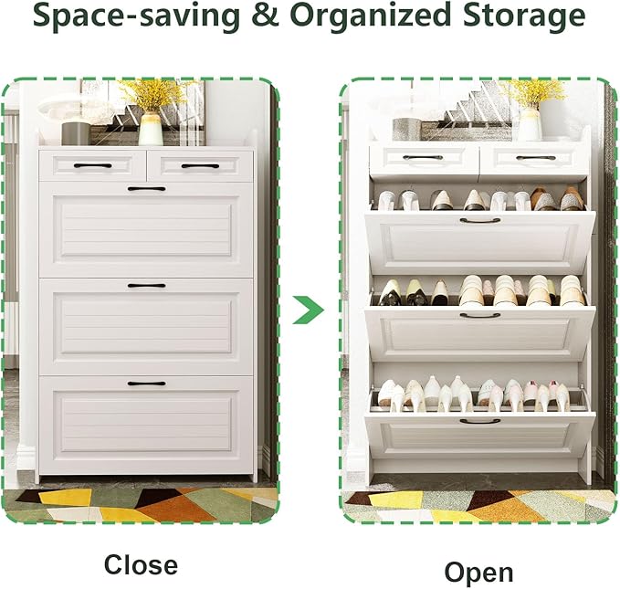 Shoe Cabinet with 3 Large Flip Drawers & 2 Storage Drawers, Narrow Shoe Organizer Cabinet Fits for Kinds of Shoes, Slim Shoe Storage Cabinet for Entryway, Hallway