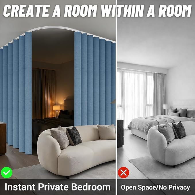 100% Blackout Privacy Room Divider Curtains Thermal Blackout Curtain for Patio Door, Include Ceiling Curtain Track, Bedroom Partition and Shared Office Space(Blue, W100 x L96, 1 Pack)