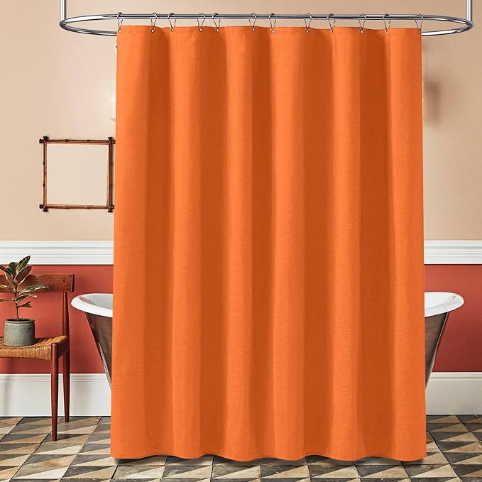 BTTN 78 Inch Long Shower Curtain - Linen Textured Weighted Fabric Shower Curtain Set with 12 Hooks, Tall Hotel Neutral Heavy Duty Waterproof Polyester Shower Curtains for Bathroom - 72x78 - Orange