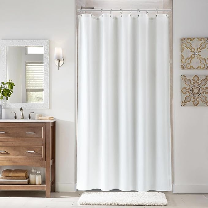 Naturoom 54 Inch White Shower Curtain, Linen Textured Fabric Shower Curtain Set with Hooks, Simple Elegant Modern Farmhouse Country Ultra Thick Bath Curtains for Bathroom,Water Repellent,54x78