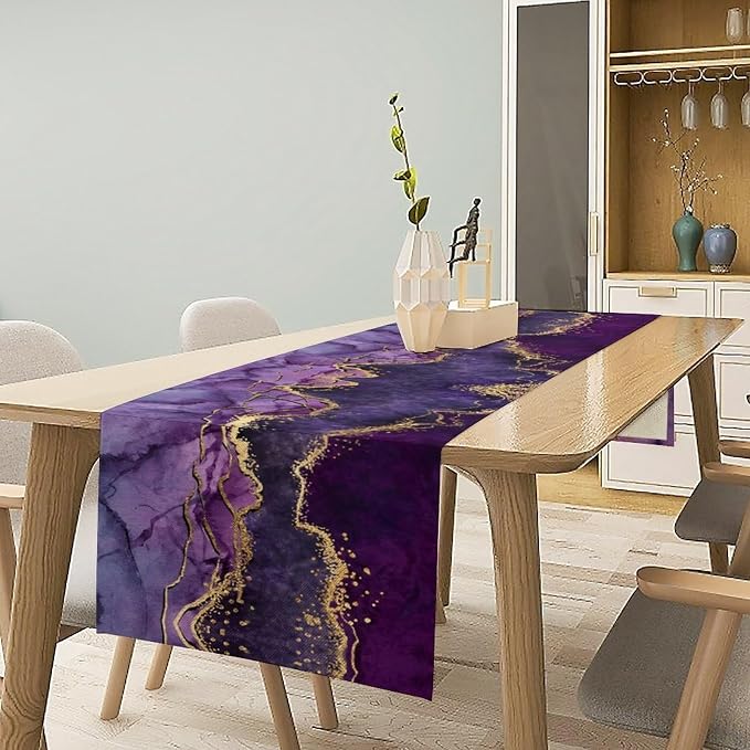 Luxe Marble Table Runner, Gradient Purple Abstract Art Modern Decor Table Runner for Kitchen Dining Cafe Outdoor Indoor Party Wedding Birthday, 13x90 Inch