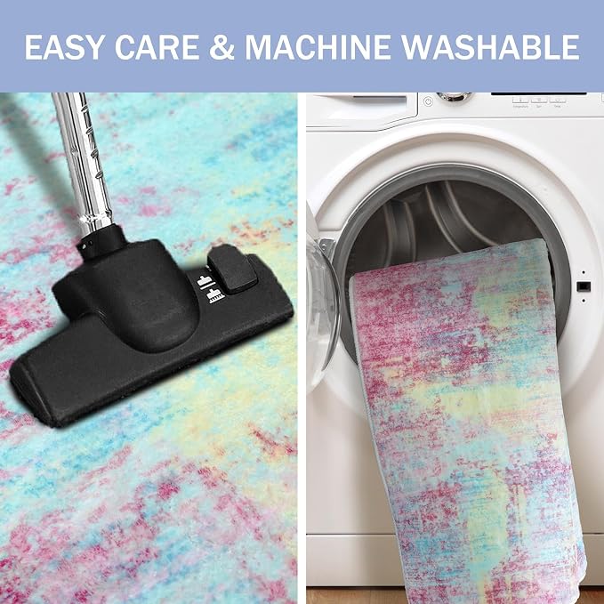 IOHOUZE Abstract Runner Rug 3x6 Ft Washable Runners for Hallways, Non Slip Kitchen Runner Printed Faux Wool Entryway Runner Indoor, Modern Abstract Floor Carpet for Hall Kitchen Bedroom, Pink Teal