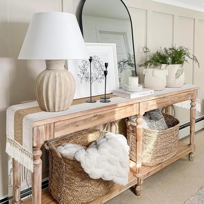 yuboo Boho Table Runner 72 inches for Dining Table , Spring Buffet Cabinet Table Runner, Long Burlap Dresser Runners for Bedroom, Kitchen, TV Stand, Farmhouse Easter Home Decor