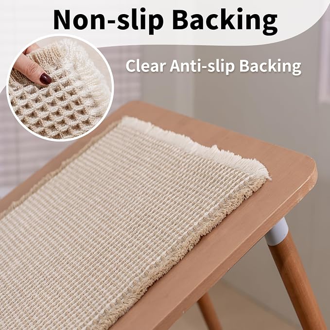 Waffle Bath Mat - Boho Bathroom Rugs Non Slip Washable, Super Absorbent & Quick Dry, Soft Bath Mat Farmhouse Bathroom Decor, 20'' x 48'', Khaki and White