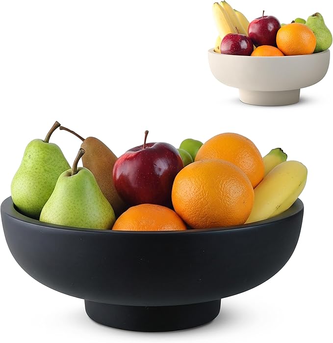Handmade Concrete Decorative Bowl (Black) – Modern Minimalist Centerpiece for Coffee Table, Kitchen Counter & Entryway – Large 10” Artisan Fruit Bowl, Unique Home Decor Accent