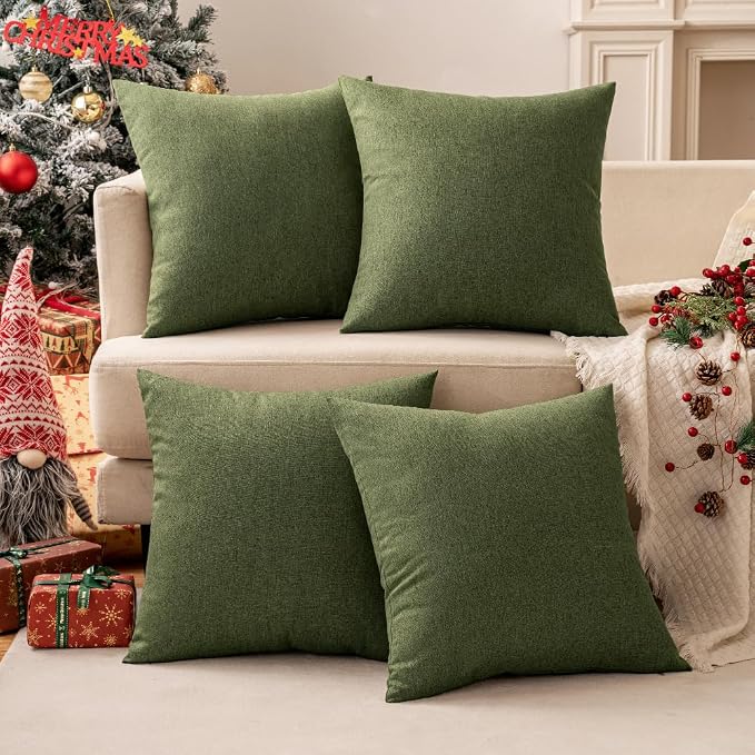 MIULEE Pack of 2 Decorative Outdoor Solid Waterproof Throw Pillow Covers Faux Linen Garden Farmhouse Cushion Cases for Patio Tent Balcony Couch Sofa 16x16 Inch Dark Green