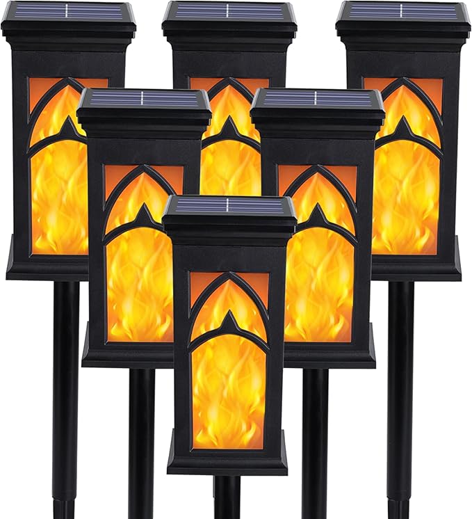 Jnaurb Solar Lights Outdoor, 6 Pack Solar Torch Light with Flickering Flame, Waterproof Garden Lights Outdoor Landscape Lighting, Flame Torches for Outside Patio Pathway Walkway Yard Lawn Decorations