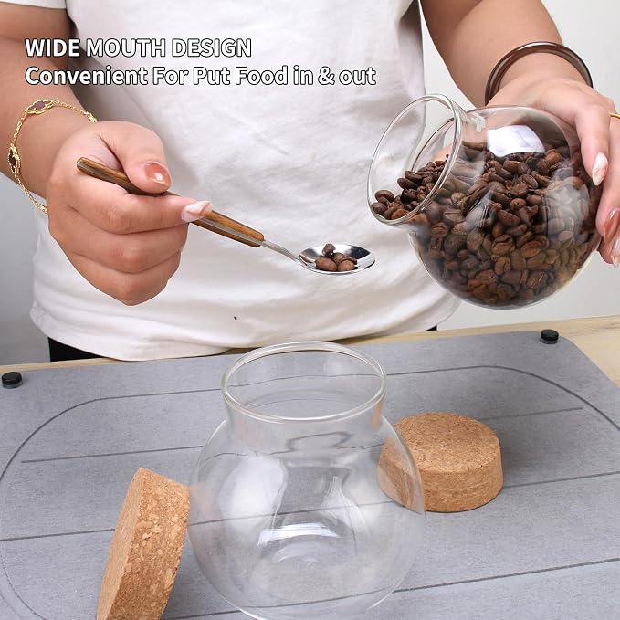 17oz Spherical Glass Jar with Cork Lid Airtight - Kitchen Glass Jar for Preserving and Storing candy, tea, Coffee, Spice, flour, Beans etc (6)